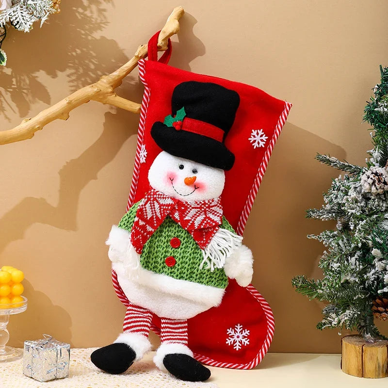 Christmas Stocking Plush Reindeer Design Spacious Gift Pocket