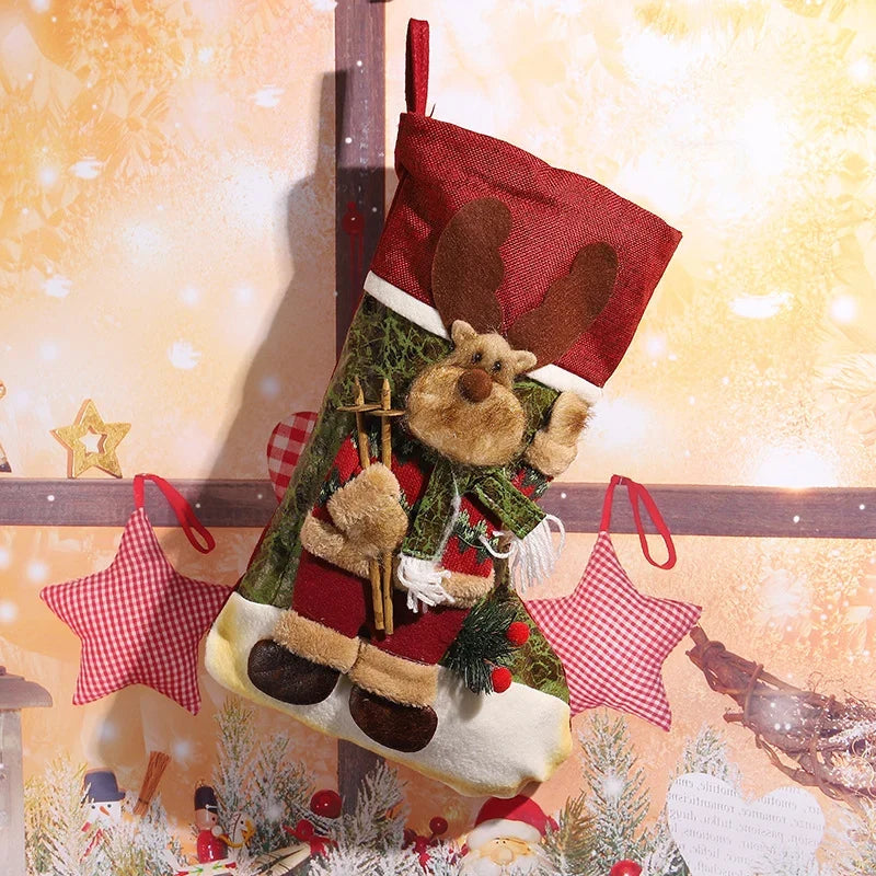 Christmas Stocking Reindeer Motif Soft Durable Fabric