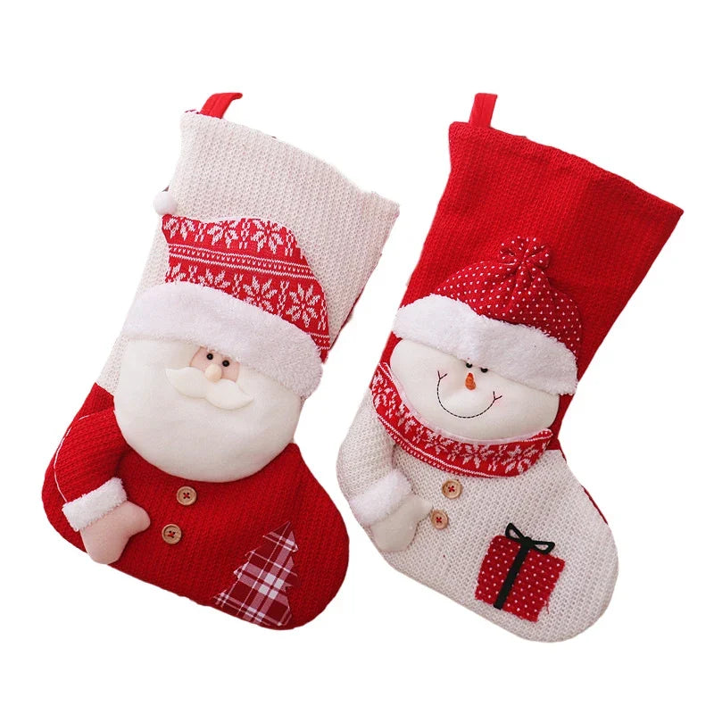 Christmas Stocking Santa Motif Plush Fabric Easy To Hang