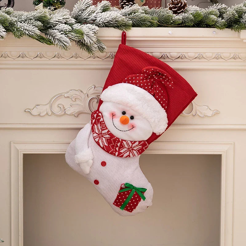 Christmas Stocking Santa Motif Plush Fabric Easy To Hang