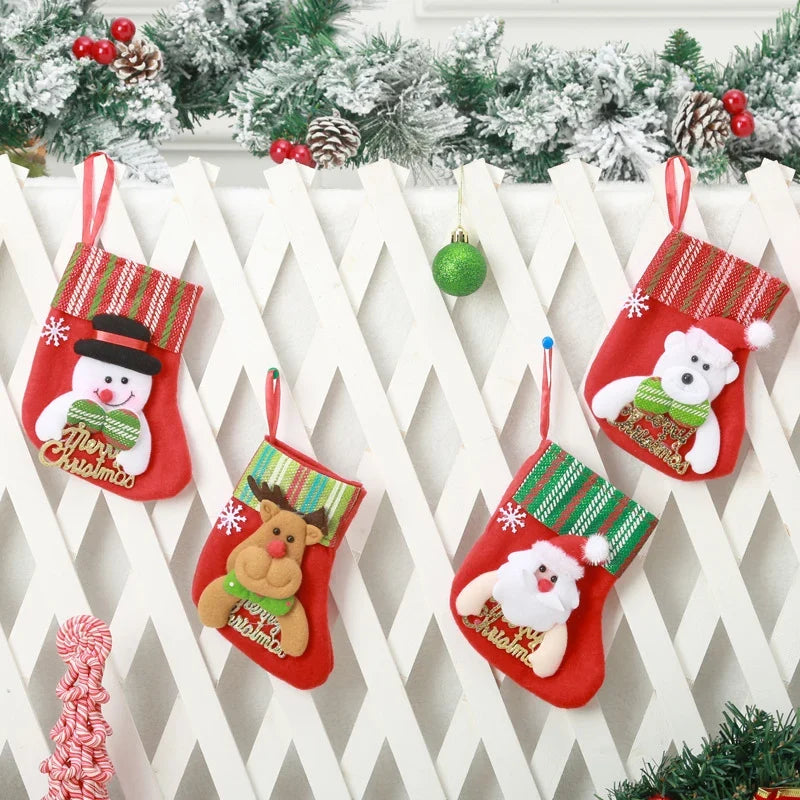 Christmas Stocking Soft Felt Santa Motif & Hanging Loop