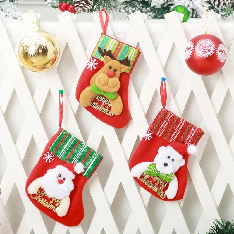 Christmas Stocking Soft Felt Santa Motif & Hanging Loop