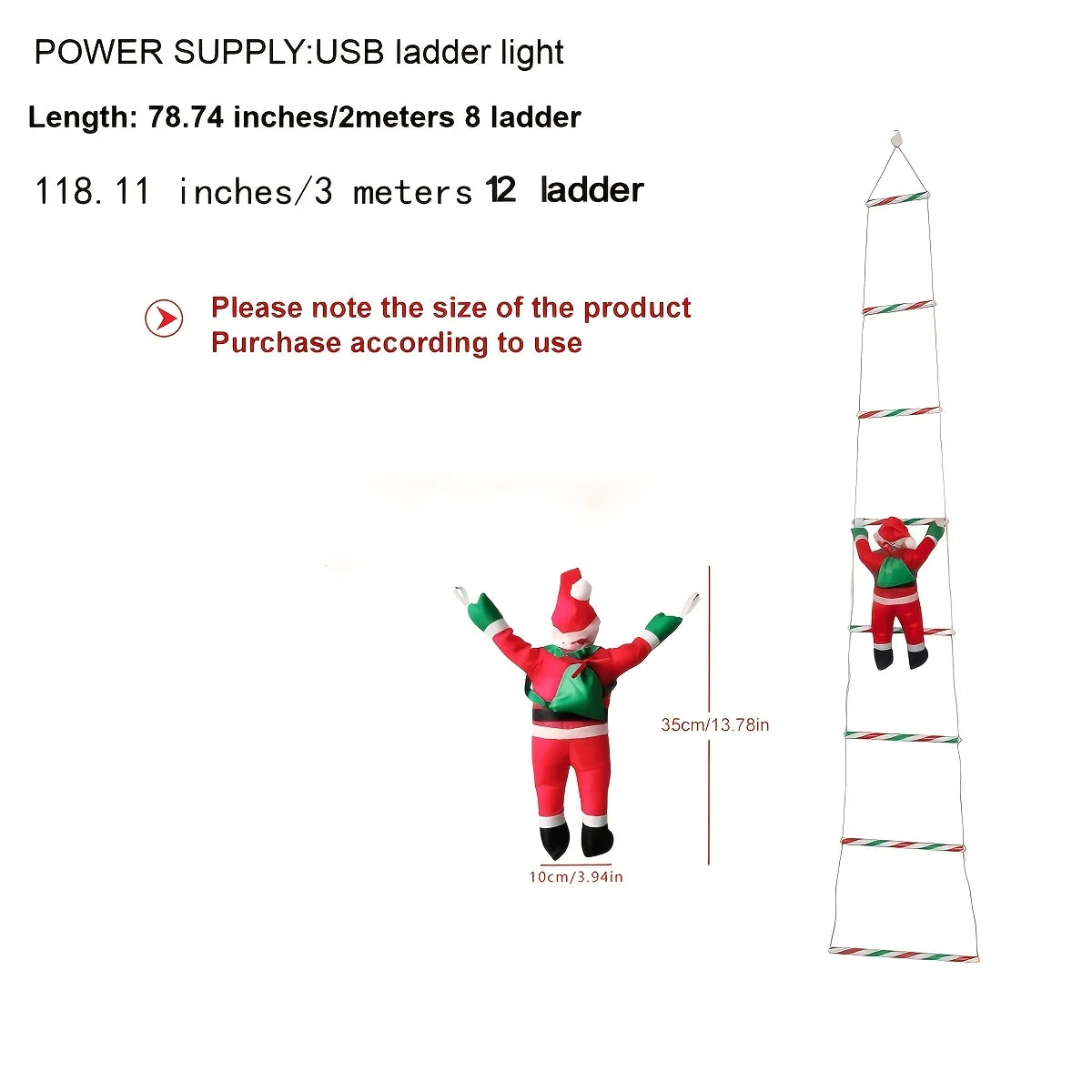 Christmas String Lights Santa Climbing Ladder 8 Modes