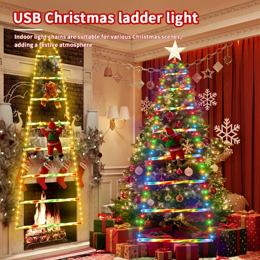 Christmas String Lights Santa Climbing Ladder 8 Modes