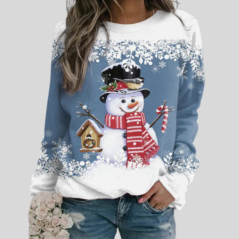 Christmas Sweatshirt Snowman Graphic Relaxed Fit Crewneck