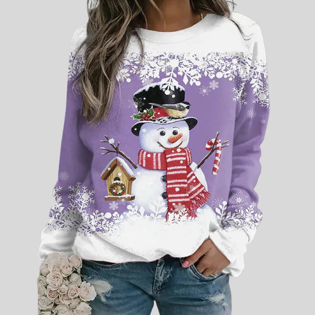 Christmas Sweatshirt Snowman Graphic Relaxed Fit Crewneck