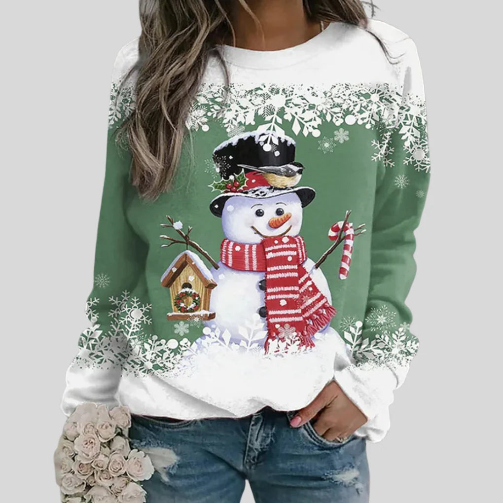 Christmas Sweatshirt Snowman Graphic Relaxed Fit Crewneck
