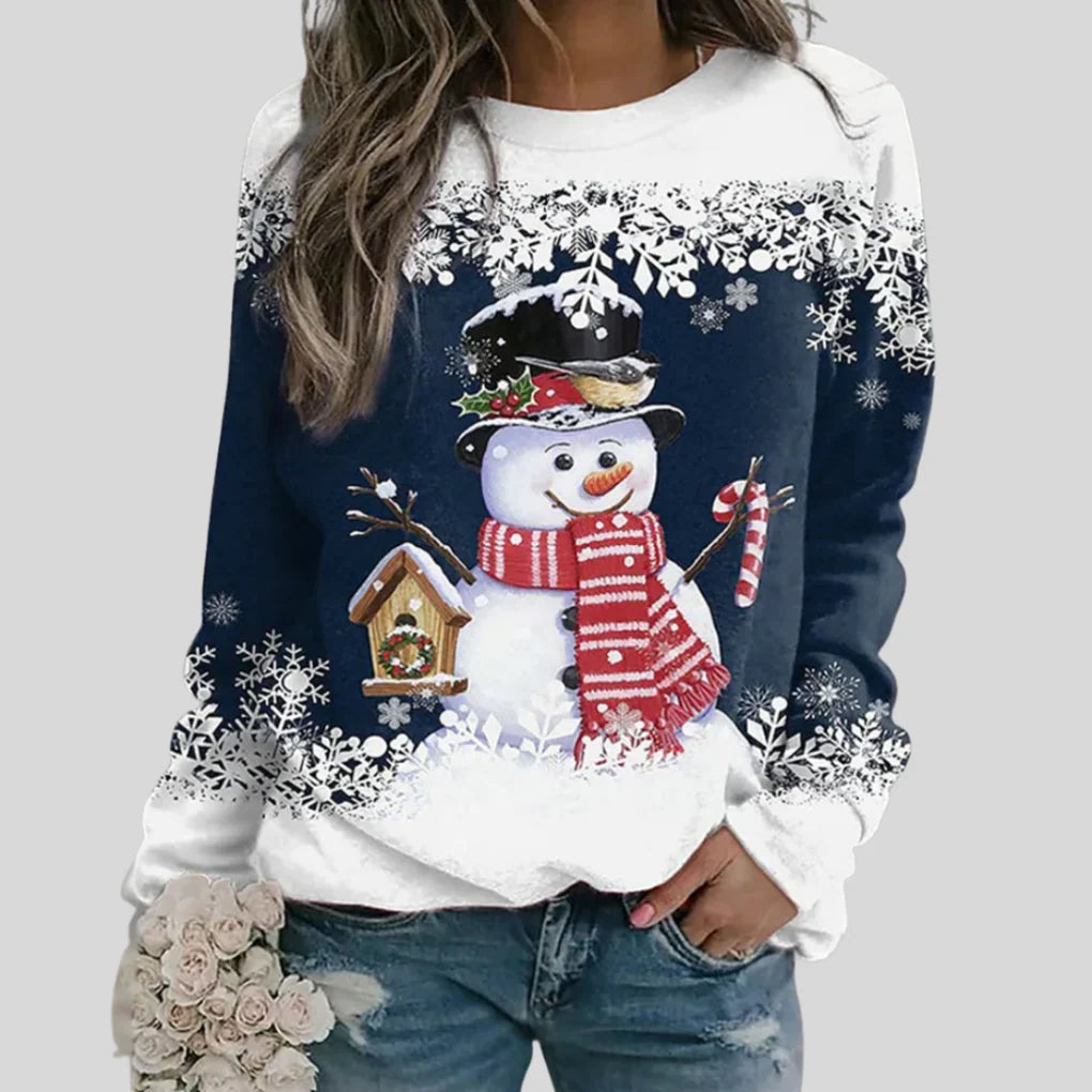Christmas Sweatshirt Snowman Graphic Relaxed Fit Crewneck