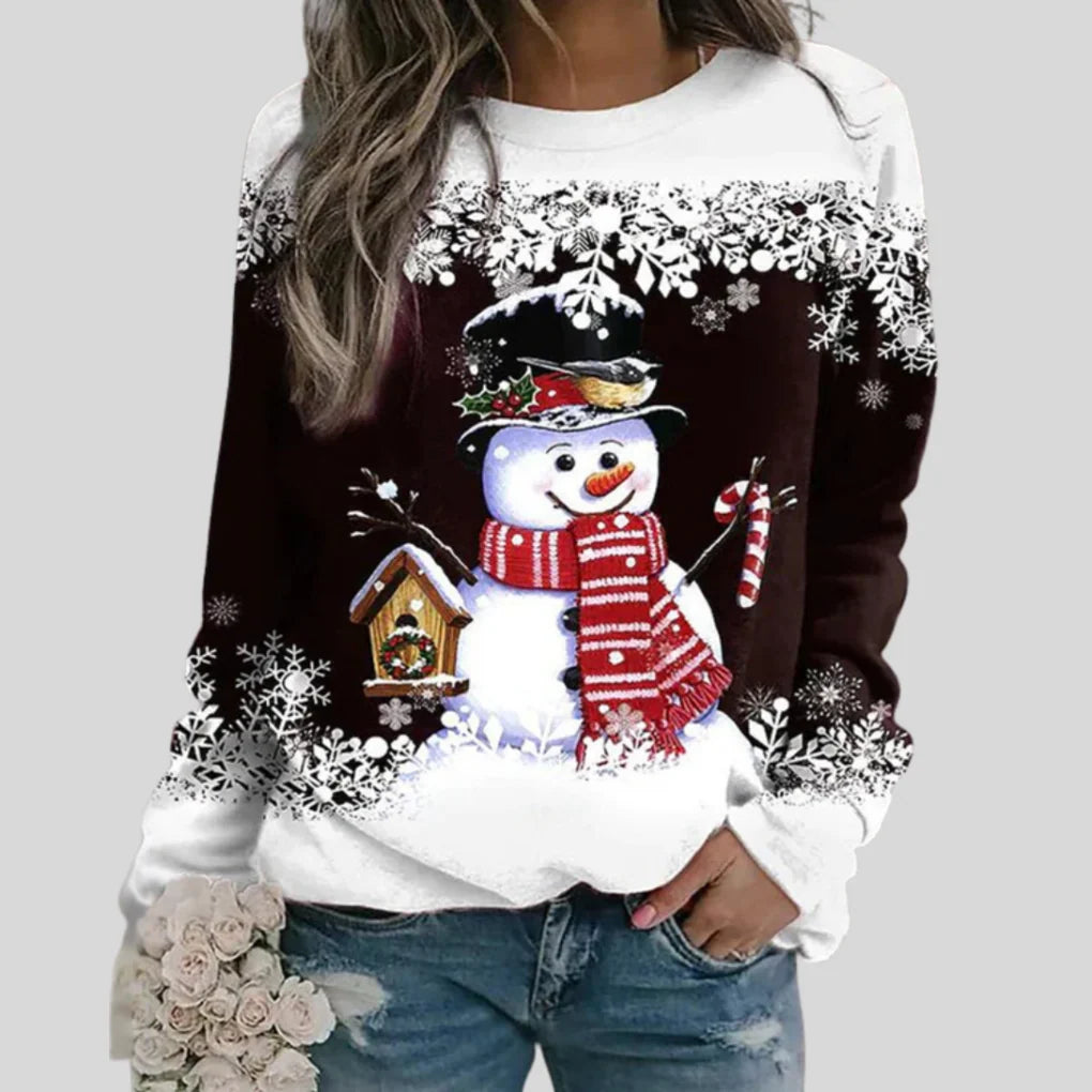 Christmas Sweatshirt Snowman Graphic Relaxed Fit Crewneck