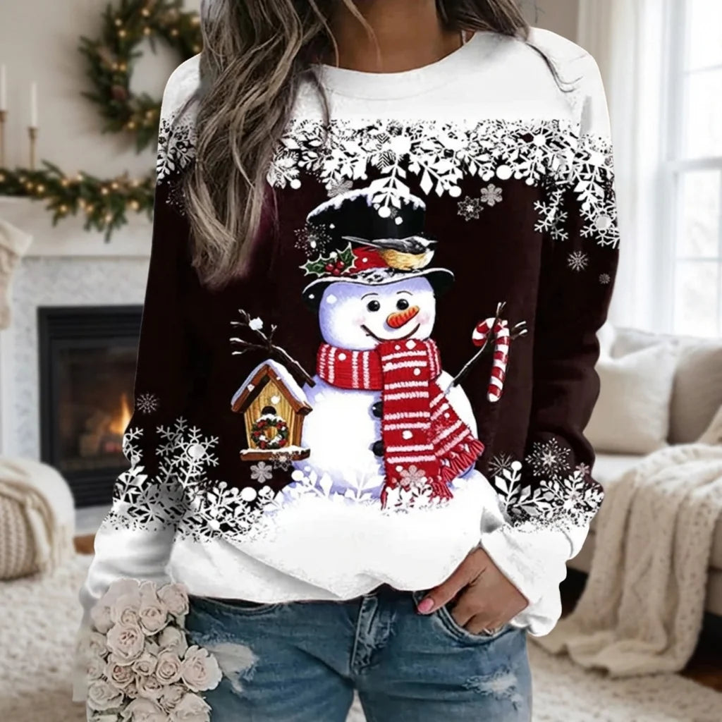 Christmas Sweatshirt Snowman Graphic Relaxed Fit Crewneck