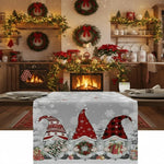 Christmas Table Runner 100% Linen Snowflake And Elf Design