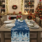 Christmas Table Runner 100% Linen Snowflake And Elf Design