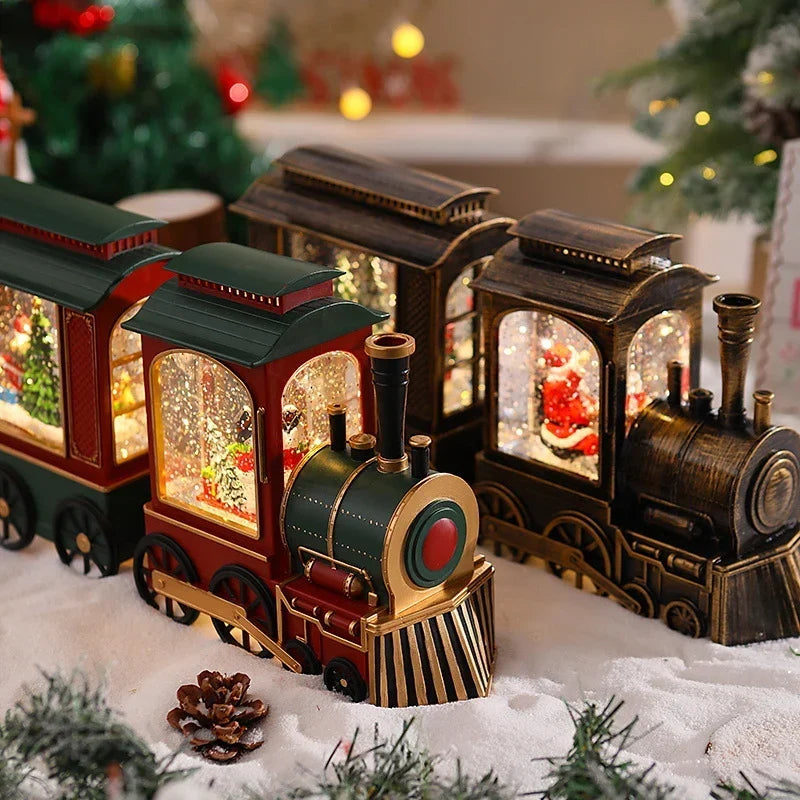 Christmas Train Lantern Tabletop Moving Santa Warm Light