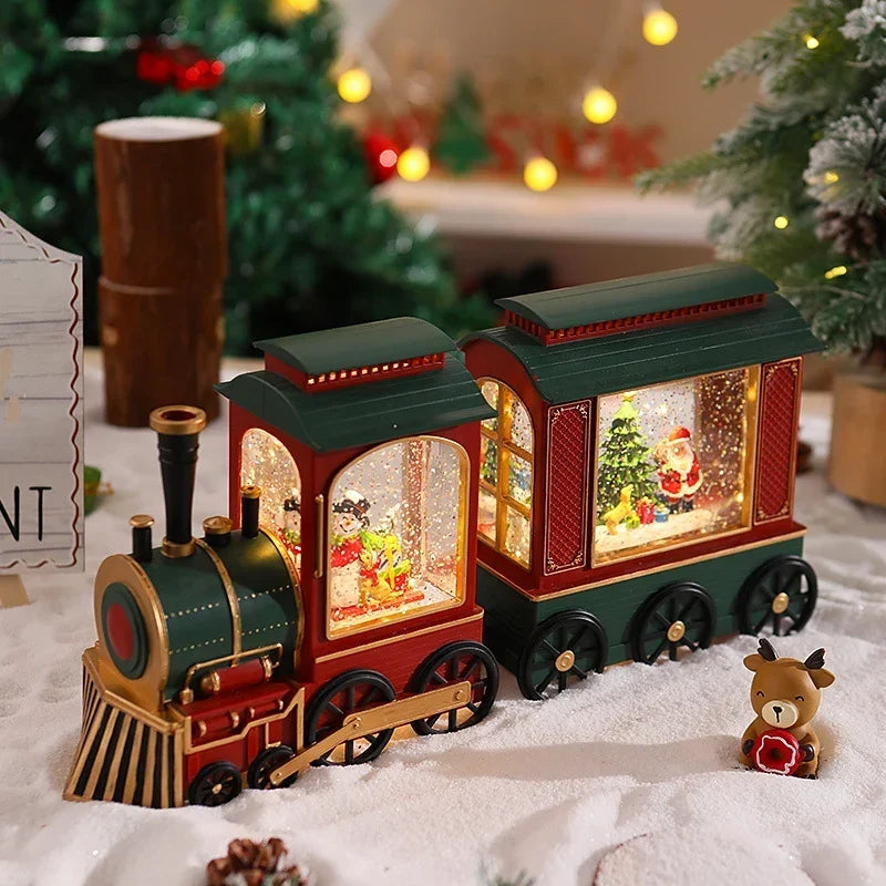 Christmas Train Lantern Tabletop Moving Santa Warm Light