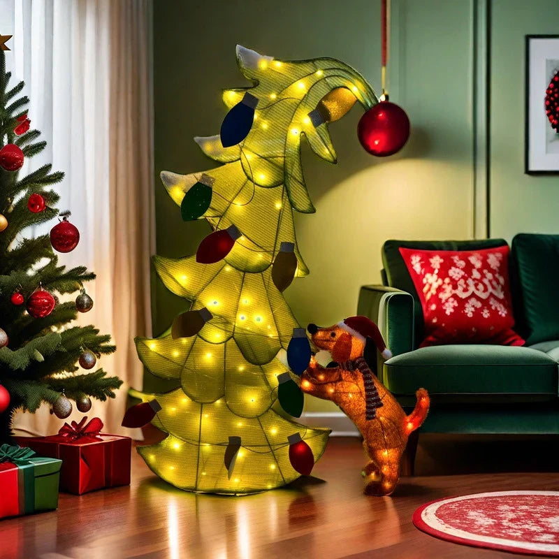 Christmas Tree Glowing Dog Design Colorful LEDs Weather-Resistant