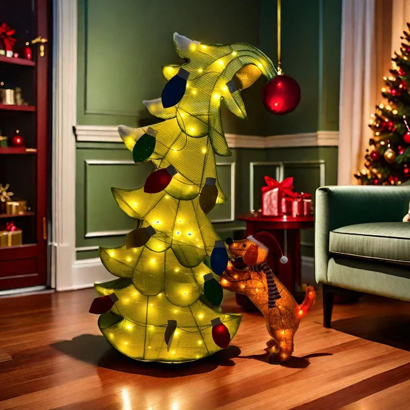 Christmas Tree Glowing Dog Design Colorful LEDs Weather-Resistant