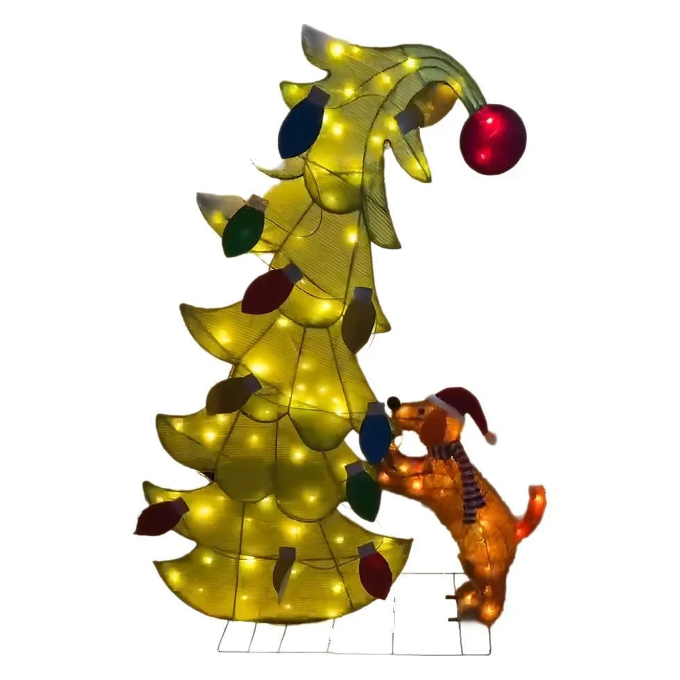 Christmas Tree Glowing Dog Design Colorful LEDs Weather-Resistant
