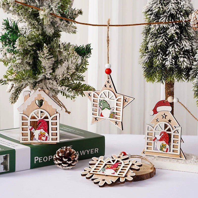 Christmas Tree Ornament Handcrafted Wood Santa Easy To Hang