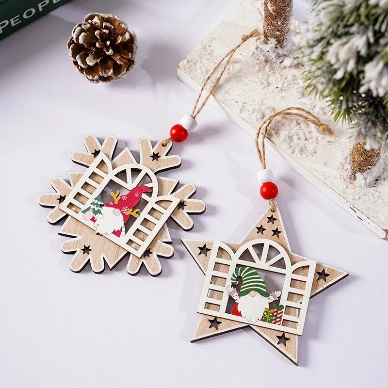 Christmas Tree Ornament Handcrafted Wood Santa Easy To Hang