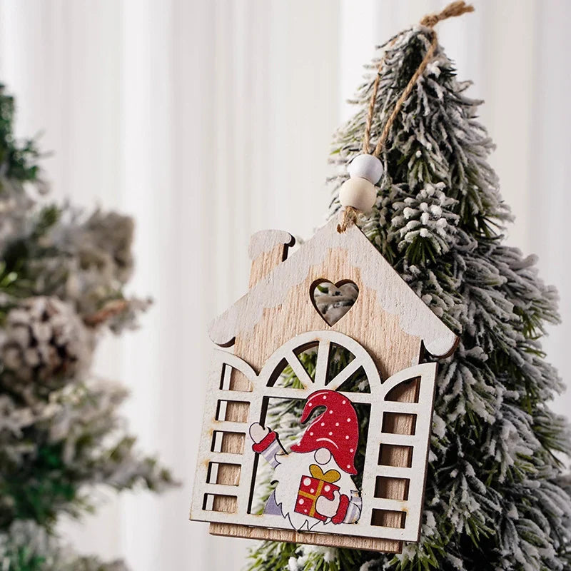Christmas Tree Ornament Handcrafted Wood Santa Easy To Hang