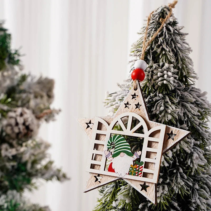 Christmas Tree Ornament Handcrafted Wood Santa Easy To Hang