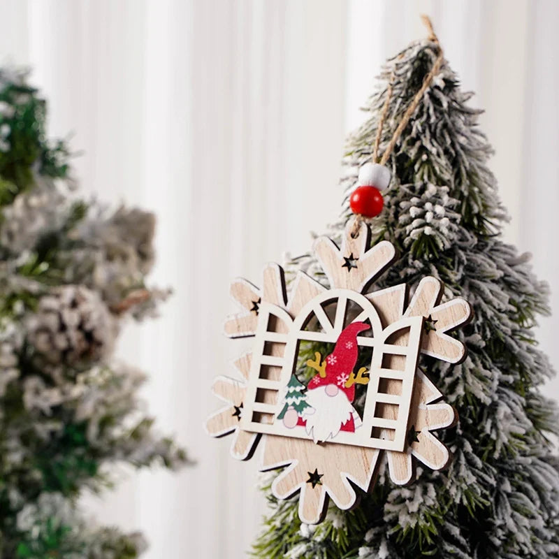 Christmas Tree Ornament Handcrafted Wood Santa Easy To Hang