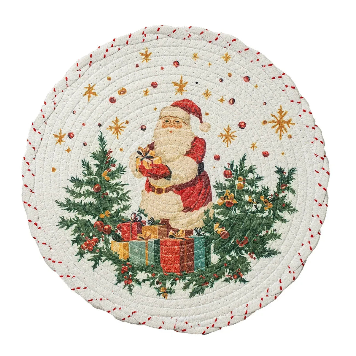 Christmas Tree Skirt Braided Cotton Quilted Hides Cords
