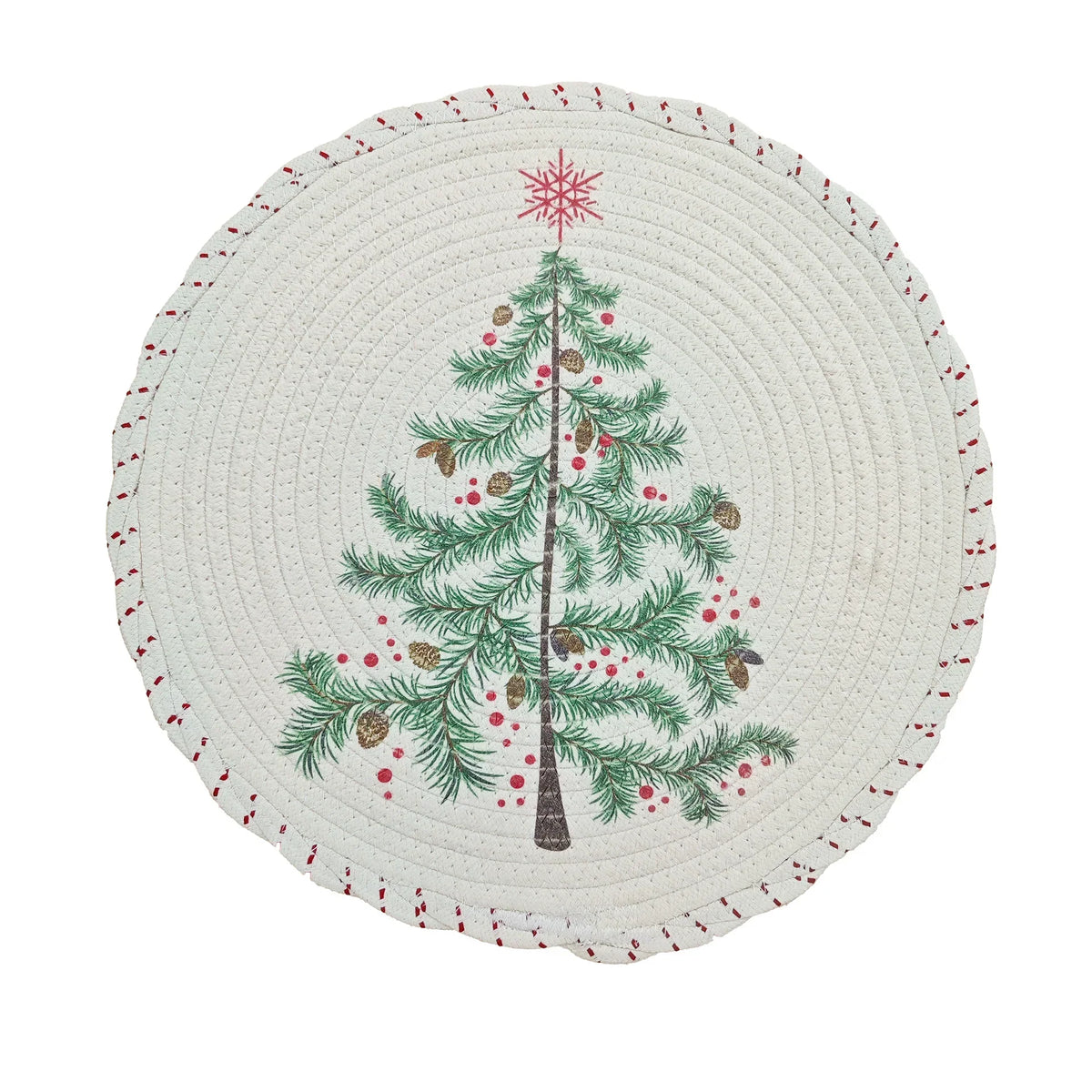 Christmas Tree Skirt Braided Cotton Quilted Hides Cords