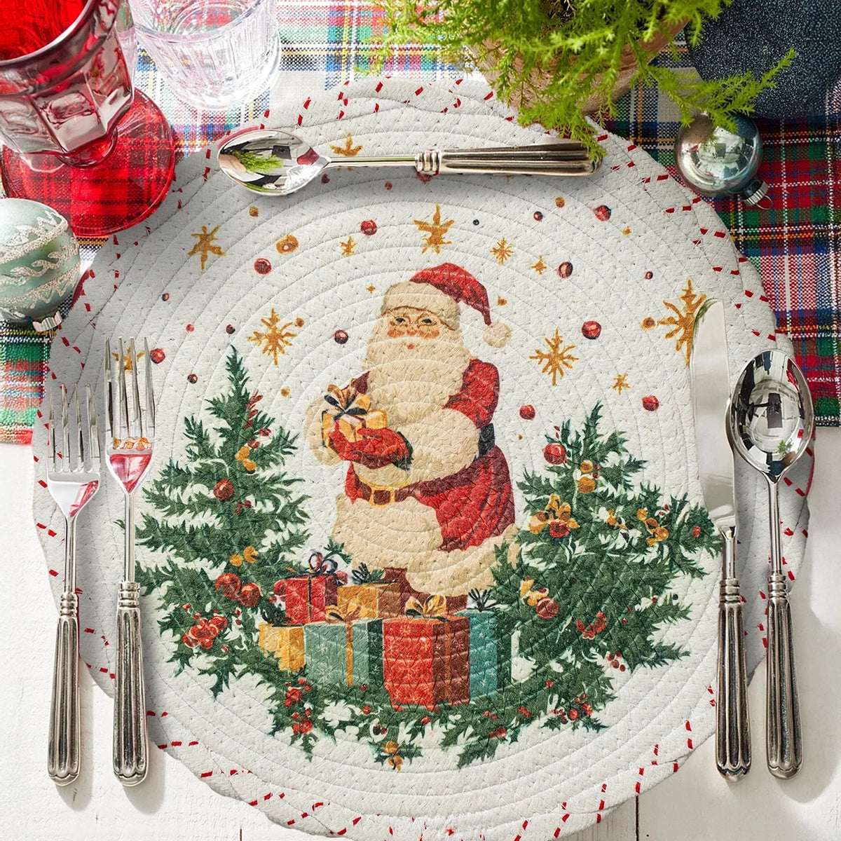 Christmas Tree Skirt Quilted Braided Cotton Hides Stand