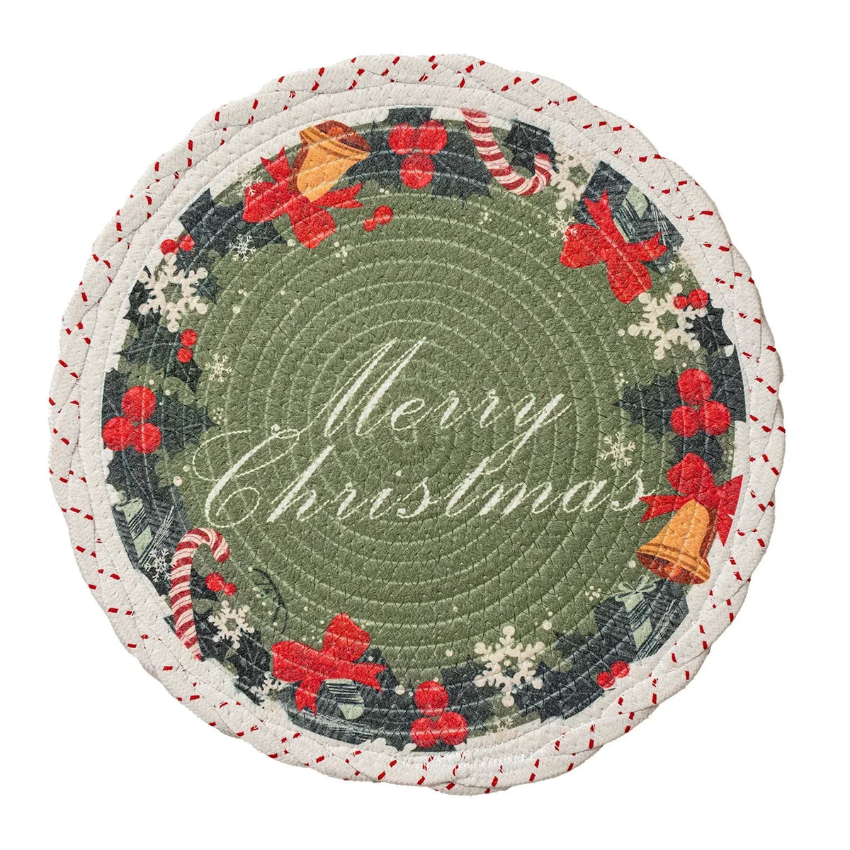 Christmas Tree Skirt Quilted Braided Cotton Hides Stand