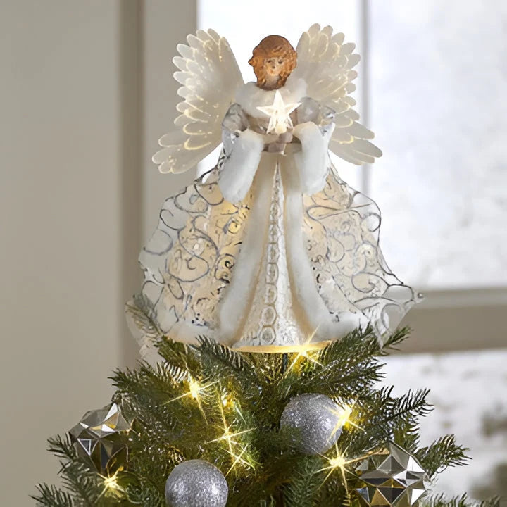 Christmas Tree Topper Animated Fiber-Optic Wings & Illuminated Star