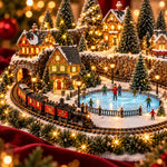 Christmas Village Decoration Moving Train Warm Lights