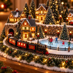 Christmas Village Decoration Moving Train Warm Lights