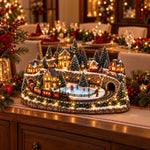 Christmas Village Decoration Moving Train Warm Lights