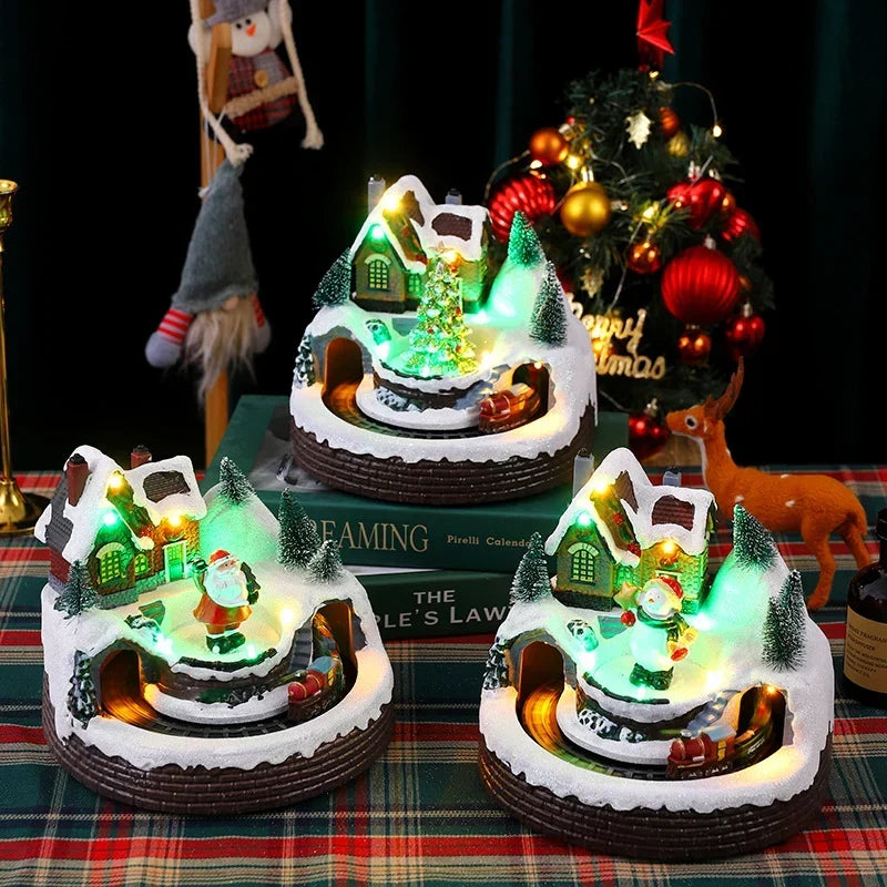 Christmas Village Figurine Integrated LED Snow-Covered Roofs