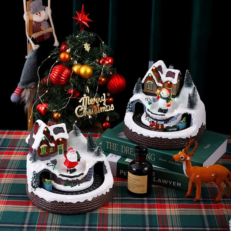 Christmas Village Figurine Integrated LED Snow-Covered Roofs