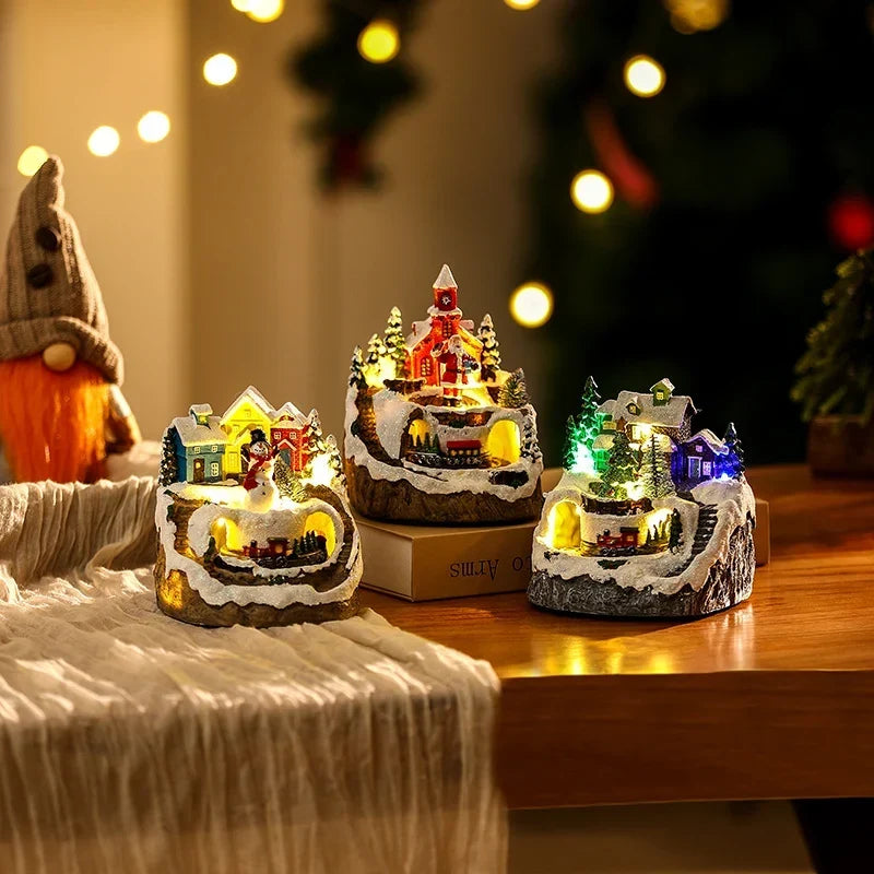 Christmas Village Scene Handcrafted Illuminated Centerpiece