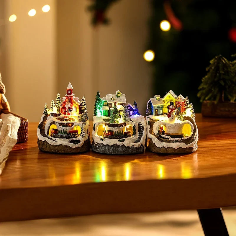 Christmas Village Scene Handcrafted Illuminated Centerpiece