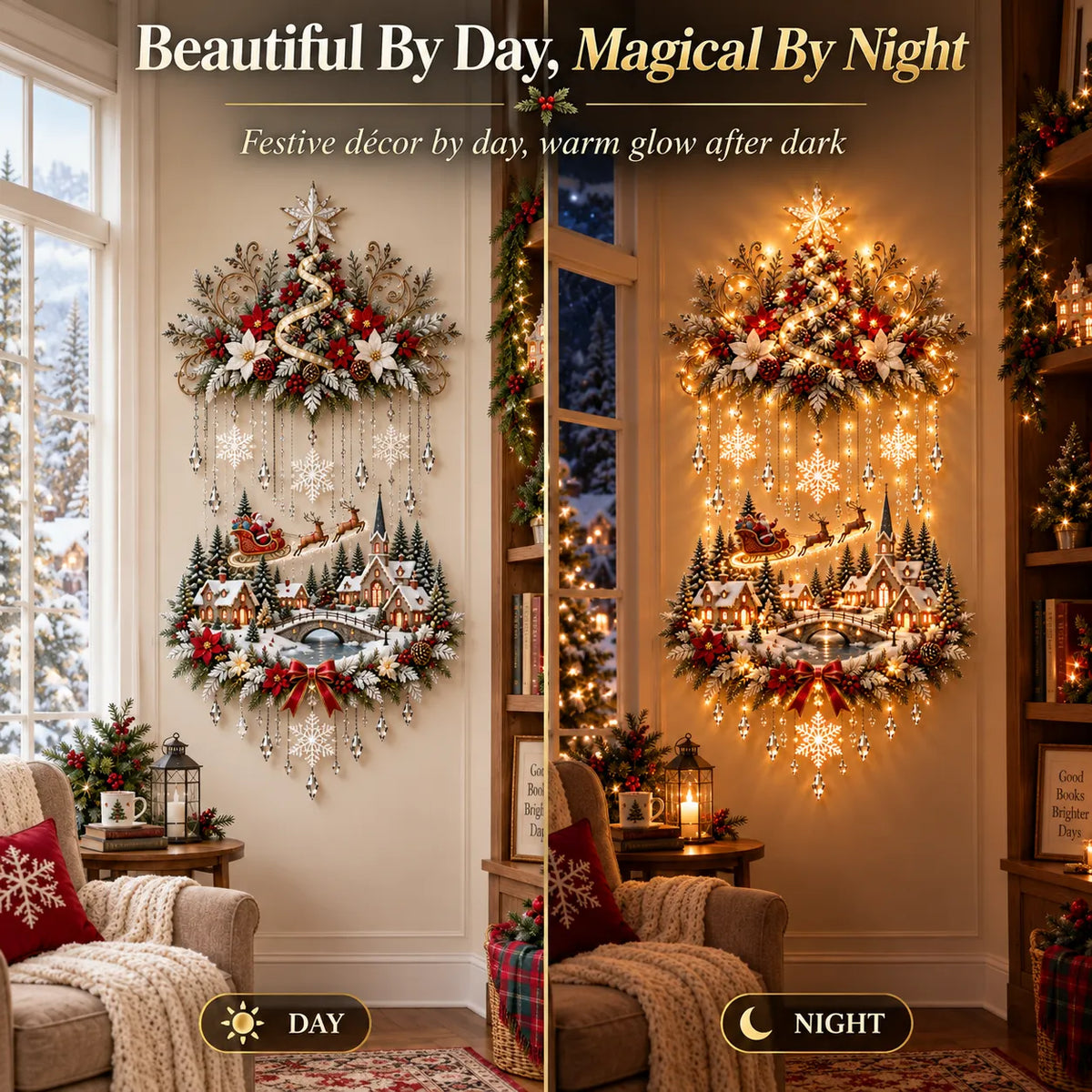 Christmas Wall Decor Tree & Village Warm Lights
