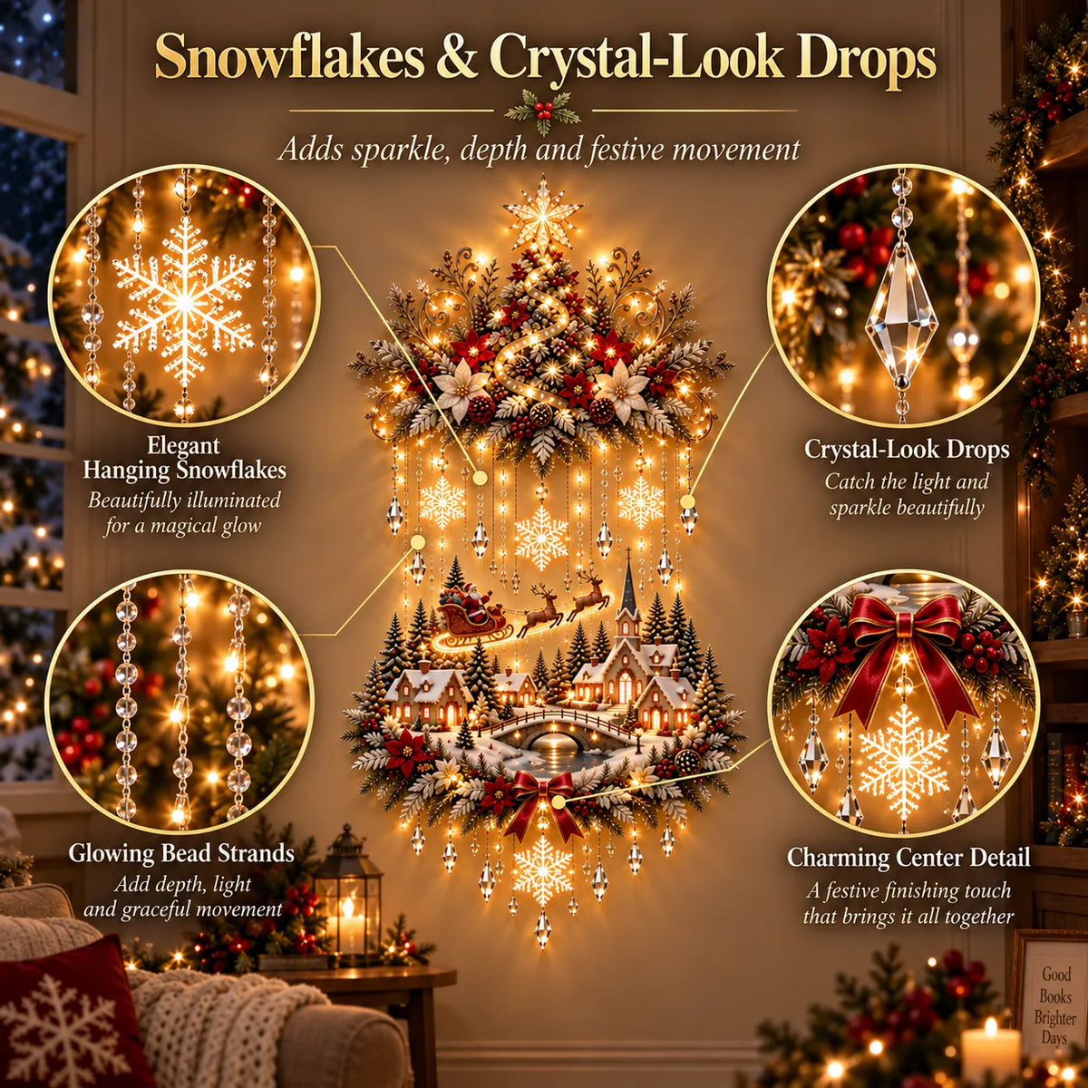 Christmas Wall Decor Tree & Village Warm Lights