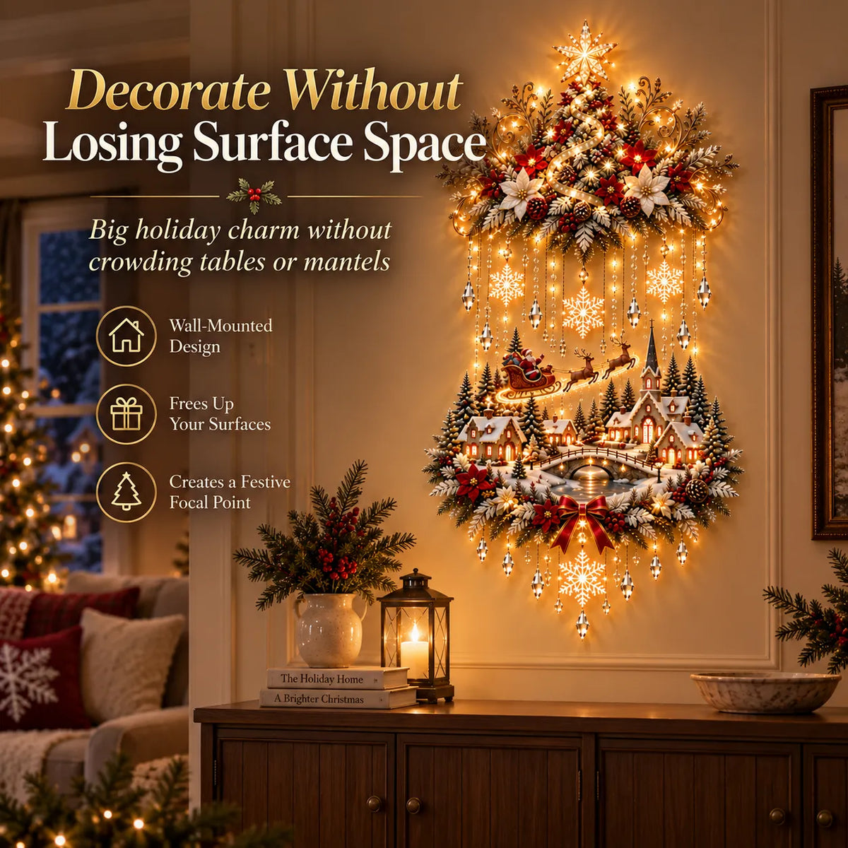 Christmas Wall Decor Tree & Village Warm Lights