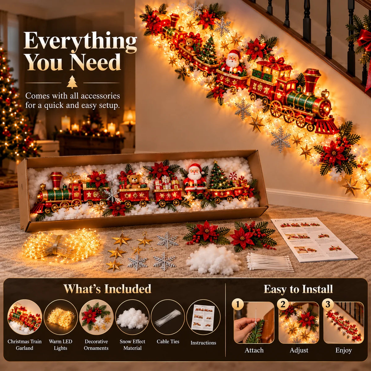 Christmas Wall Decoration Cascading Warm Golden Lights