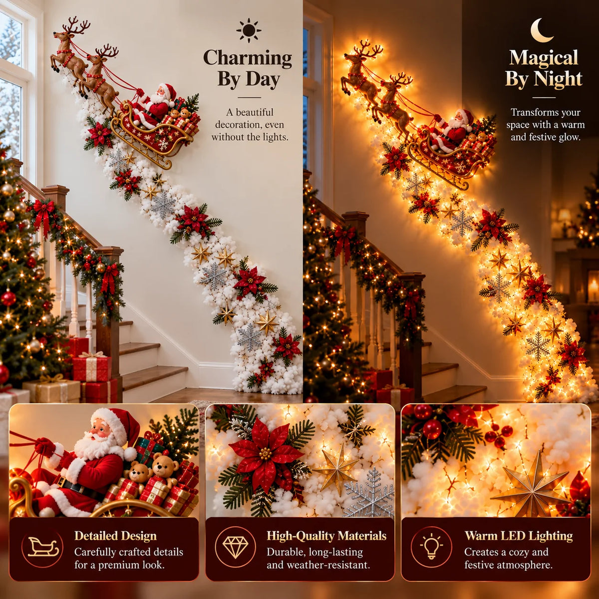 Christmas Wall Decoration Cascading Warm Golden Lights