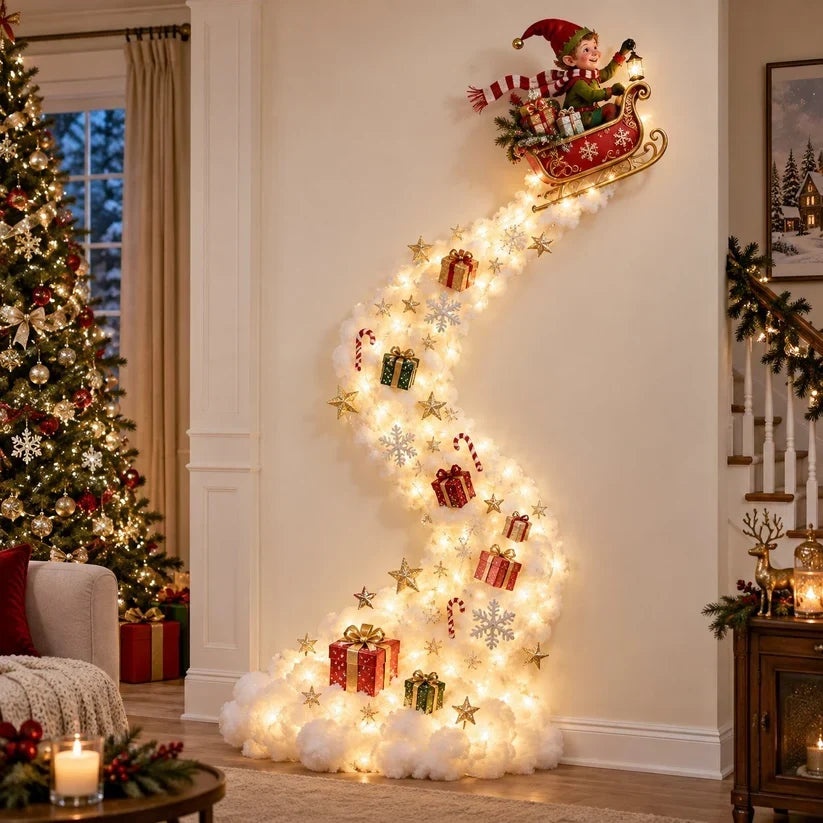 Christmas Wall Decoration Cascading Warm Golden Lights