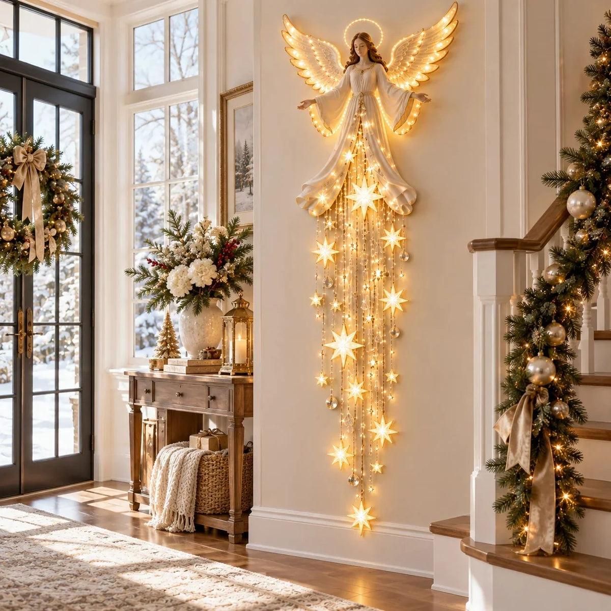 Christmas Wall Light Angel With Cascading Stars Warm White