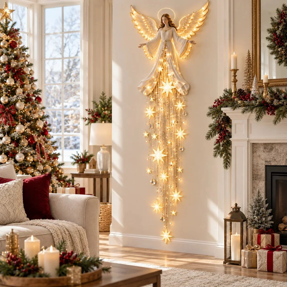 Christmas Wall Light Angel With Cascading Stars Warm White