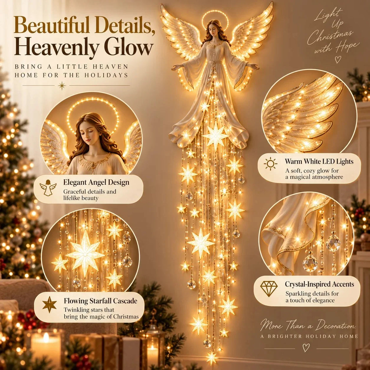Christmas Wall Light Angel With Cascading Stars Warm White