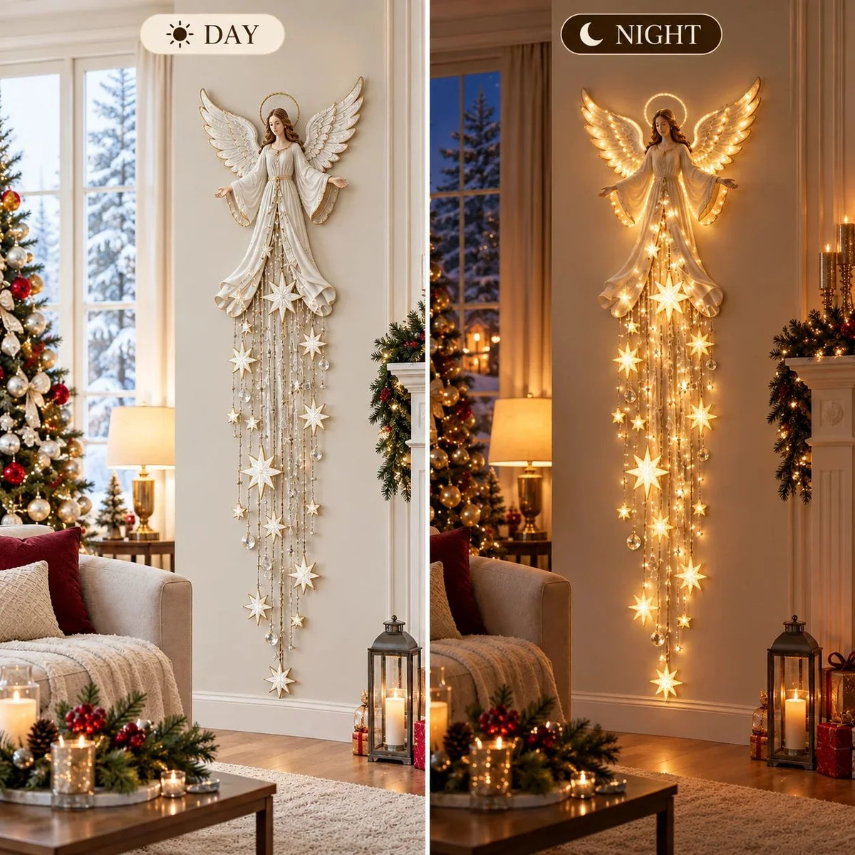 Christmas Wall Light Angel With Cascading Stars Warm White