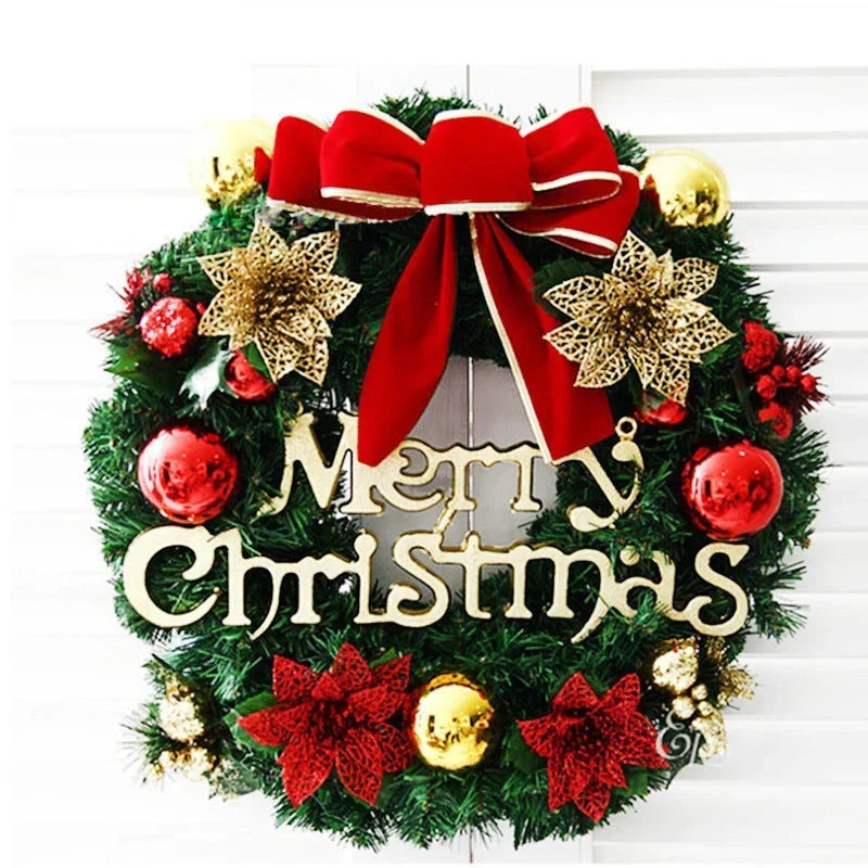 Christmas Wreath Red Bow Gold Accents Ready To Hang