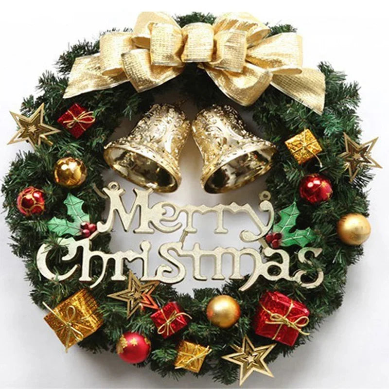 Christmas Wreath Red Bow Gold Accents Ready To Hang
